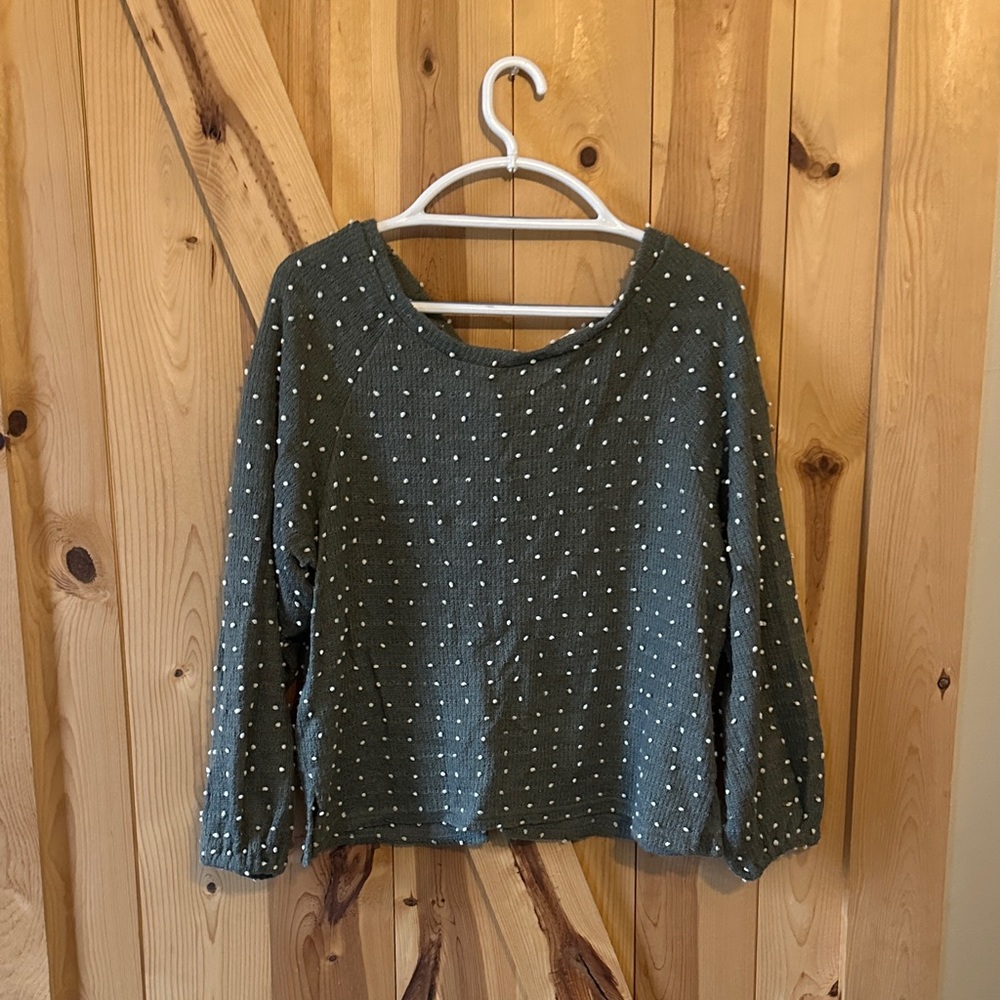 Francesca's Collections Olive Polka Dot Blouse